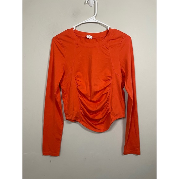 Anthropologie Tops - Anthropologie Daily Practice Orange Ruched Cropped Long Sleeve Size Medium